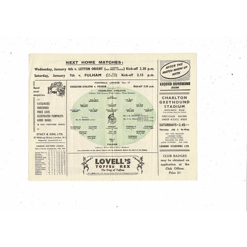 1949/50 Charlton Athletic v Fulham Football Programme