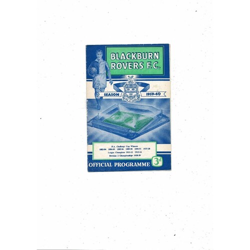 1959/60 Blackburn Rovers v Arsenal Football Programme