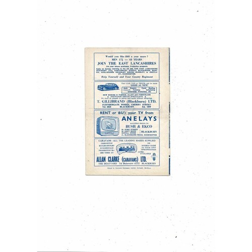 1959/60 Blackburn Rovers v Arsenal Football Programme