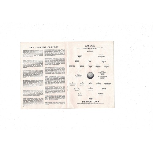 1963/64 Arsenal v Ipswich Town Football Programme