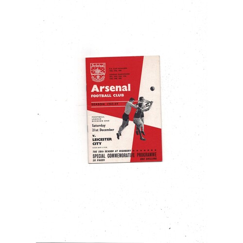 1963/64 Arsenal v Leicester City Football Programme