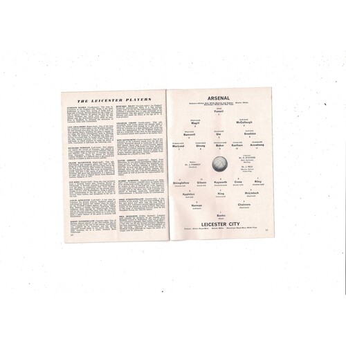 1963/64 Arsenal v Leicester City Football Programme