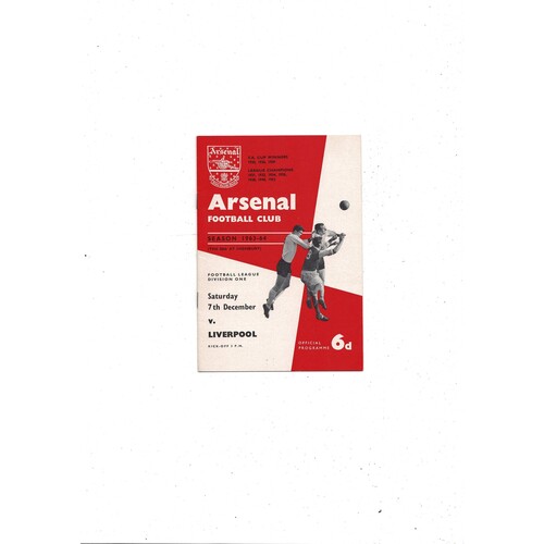 1963/64 Arsenal v Liverpool Football Programme