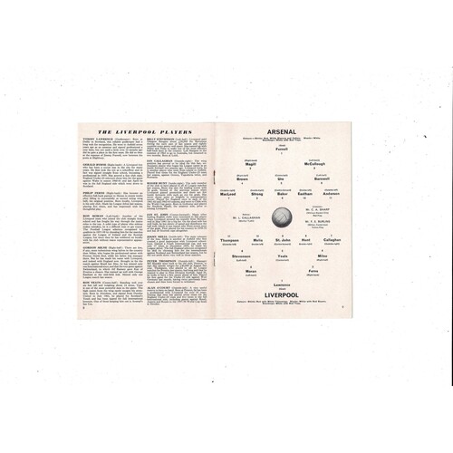 1963/64 Arsenal v Liverpool Football Programme