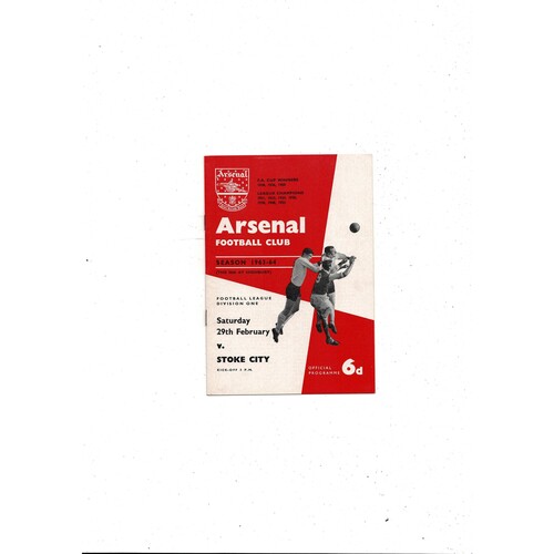 1963/64 Arsenal v Stoke City Football Programme
