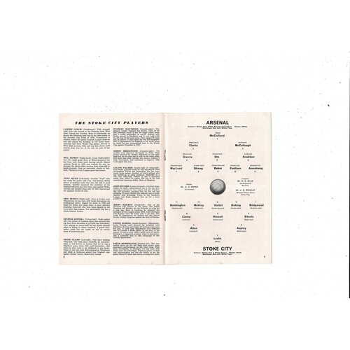 1963/64 Arsenal v Stoke City Football Programme