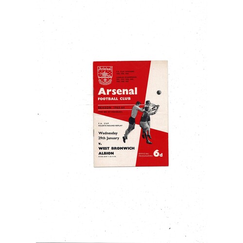 1963/64 Arsenal v West Bromwich Albion FA Cup Replay Football Programme