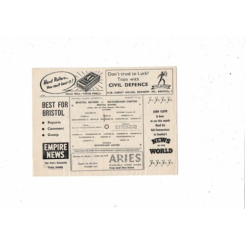 1959/60 Bristol Rovers v Rotherham United Football Programme