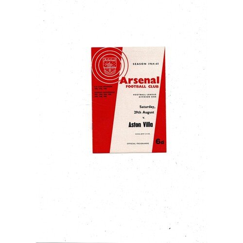 1964/65 Arsenal v Aston Villa Football Programme