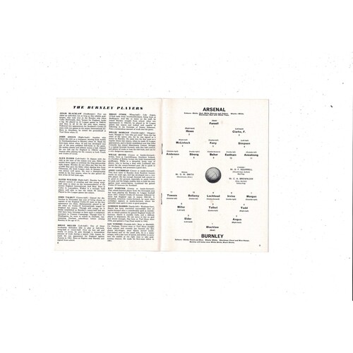 1964/65 Arsenal v Burnley Football Programme