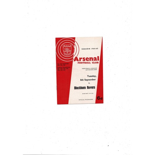 1964/65 Arsenal v Blackburn Rovers Football Programme