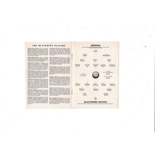 1964/65 Arsenal v Blackburn Rovers Football Programme