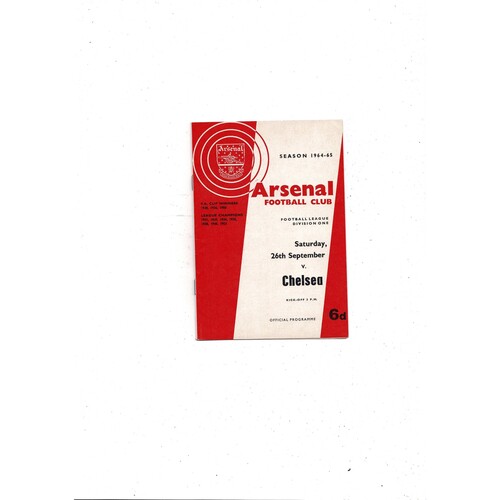 1964/65 Arsenal v Chelsea Football Programme