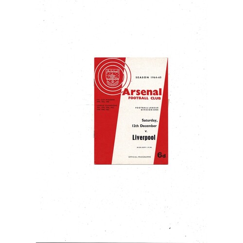 1964/65 Arsenal v Liverpool Football Programme + Press cutting
