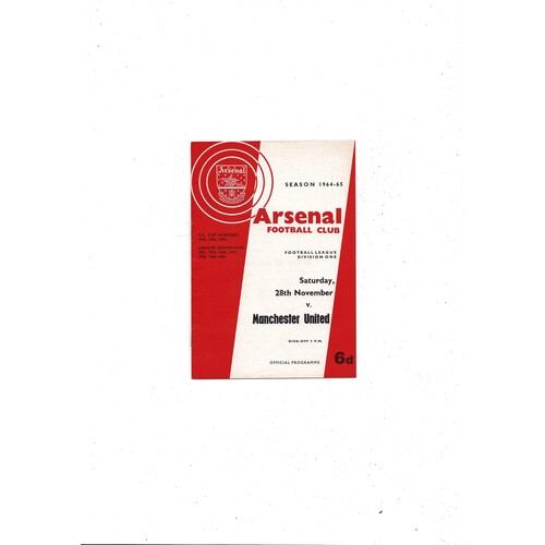 1964/65 Arsenal v Manchester United Football Programme