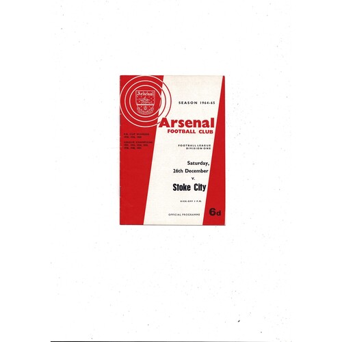 1964/65 Arsenal v Stoke City Football Programme