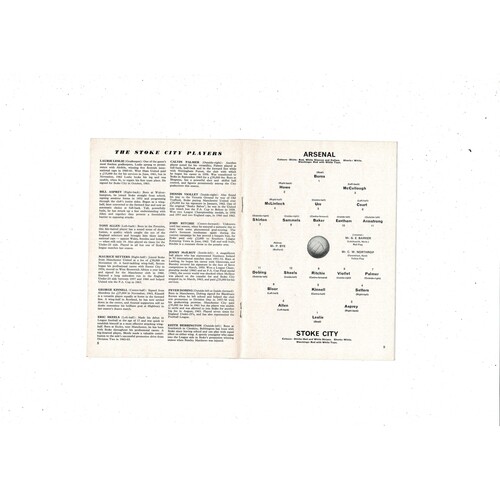 1964/65 Arsenal v Stoke City Football Programme