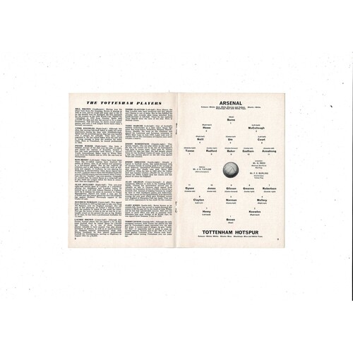 1964/65 Arsenal v Tottenham Hotspur Football Programme