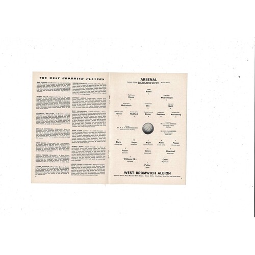 1964/65 Arsenal v West Bromwich Albion Football Programme + Press Cutting