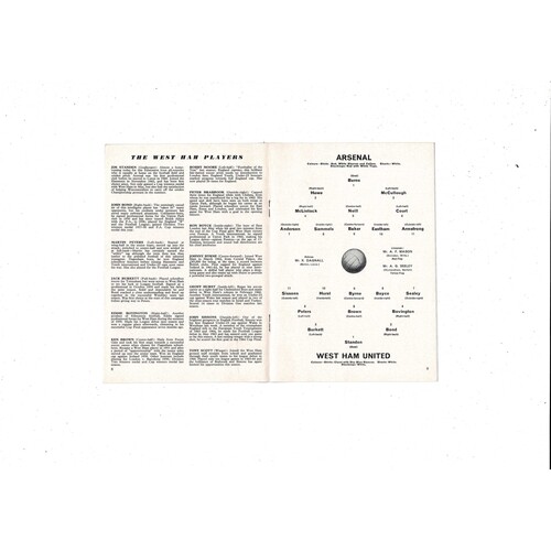 1964/65 Arsenal v West Ham United Football Programme