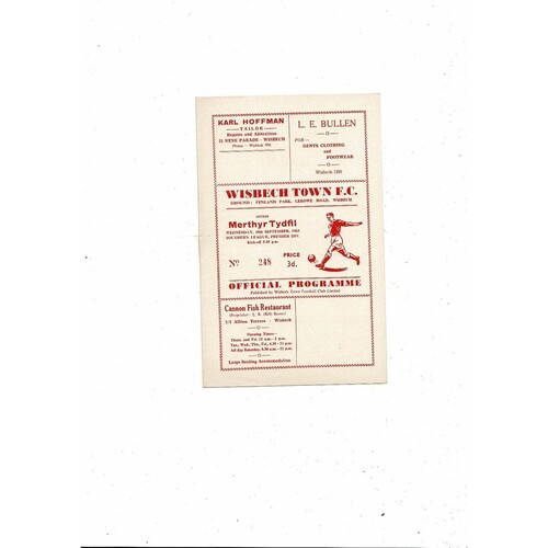 1963/64 Wisbech Town v Merthyr Tydfil Football Programme