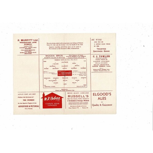 1963/64 Wisbech Town v Merthyr Tydfil Football Programme