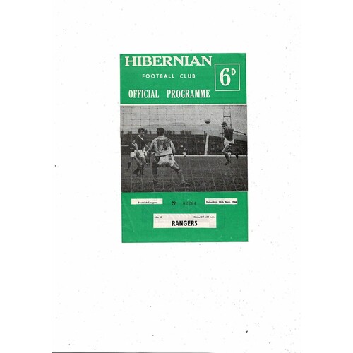 1966/67 Hibernian v Rangers Football Programme