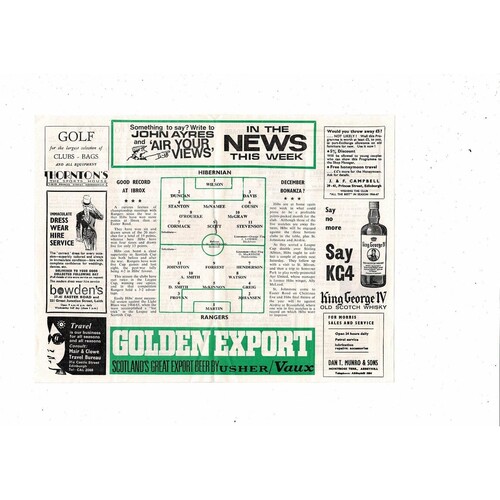 1966/67 Hibernian v Rangers Football Programme