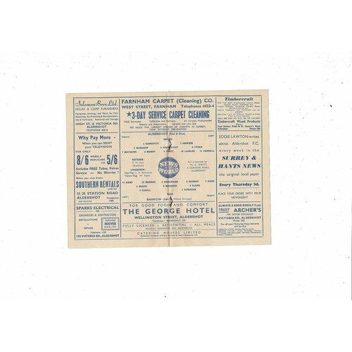 1959/60 Aldershot v Barrow Football Programme