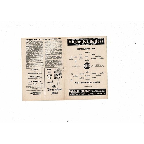 1955/56 Birmingham City v West Bromwich Aalbion Football Programme