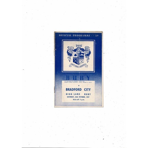 1957/58 Bury v Bradford City Football Programme + insert