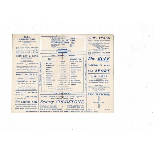 1957/58 Bury v Bradford City Football Programme + insert