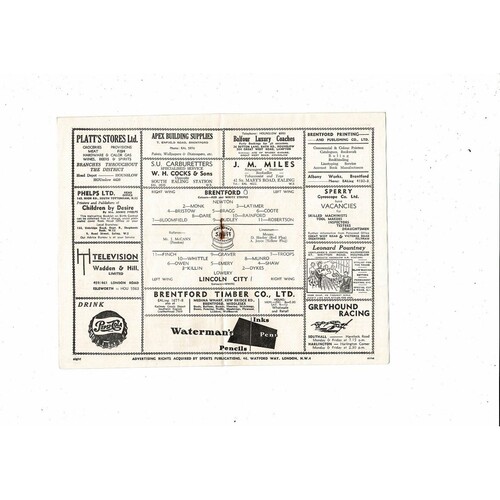 1953/54 Brentford v Lincoln City Football Programme
