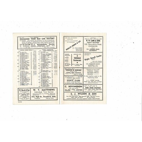 1953/54 Brentford v Lincoln City Football Programme