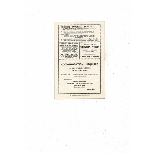 1953/54 Brentford v Lincoln City Football Programme