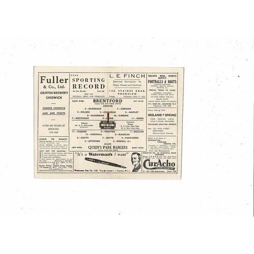 1948/49 Brentford v Queens Park Rangers Football Programme