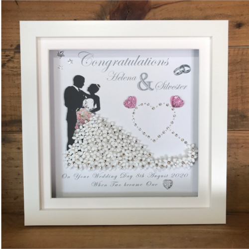 Personalised 3D Wedding Dress Keepsake Frame with LED Lights | Unique Wedding Gift