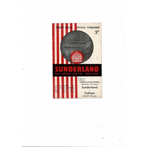 1958/59 Sunderland v Fulham Football Programme