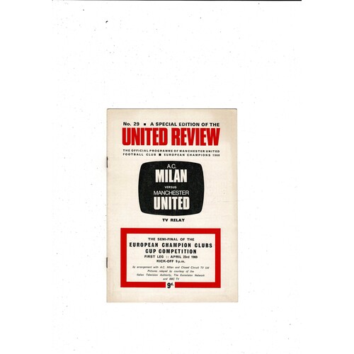1968/69 AC Milan v Manchester United European Cup Semi Final TV Relay Programme