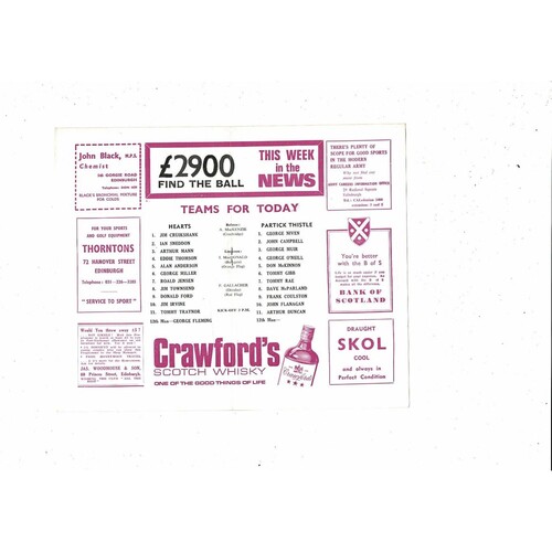 1967/68 Hearts v Partick Thistle Football Programme