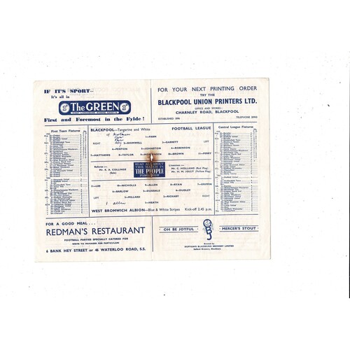 1953/54 Blackpool v Sheffield Wednesday Football Programme