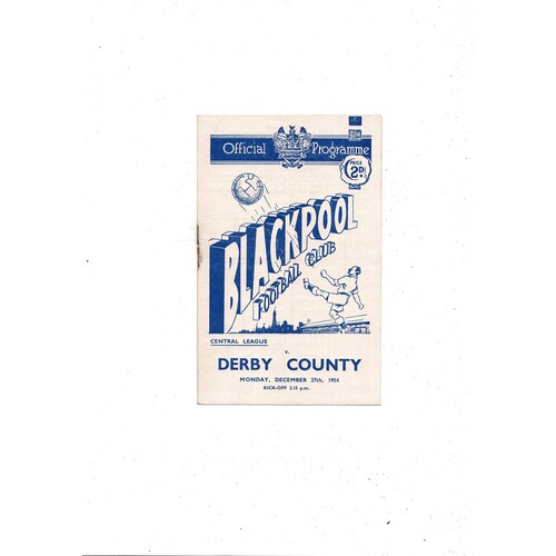 Blackpool v Derby County Central League Football Programme 1954/55