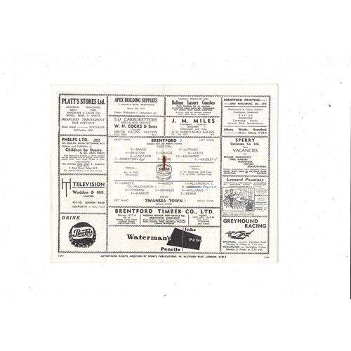 1953/54 Brentford v Swansea Town Football Programme
