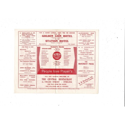 1960/61 Stirling Albion v Dumbarton Football Programme