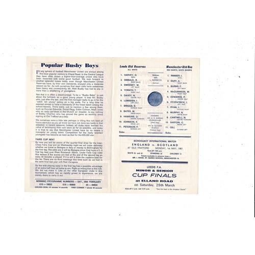 Leeds United v Manchester United Central League Football Programme 1966/67 6th March