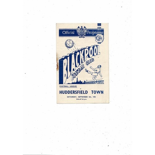 1953/54 Blackpool v Huddersfield Town Football Programme