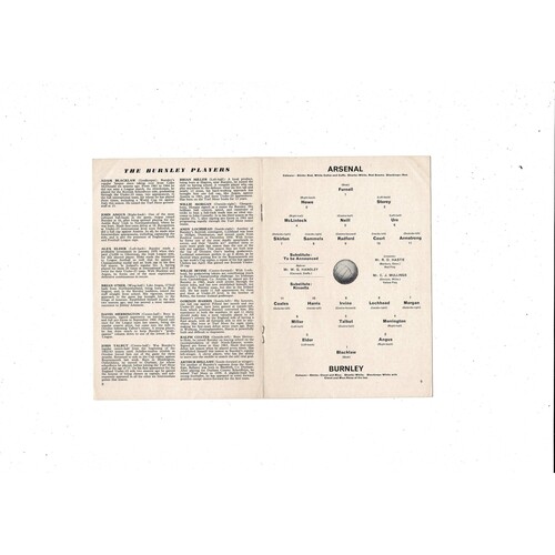1965/66 Arsenal v Burnley Football Programme