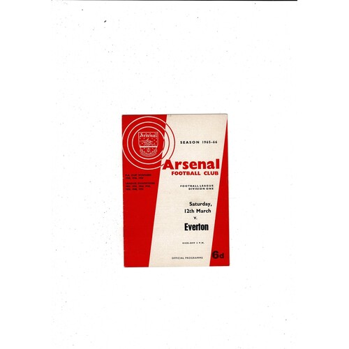 1965/66 Arsenal v Everton Football Programme