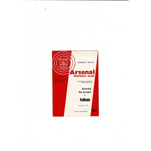 1965/66 Arsenal v Fulham Football Programme