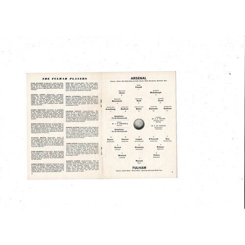 1965/66 Arsenal v Fulham Football Programme